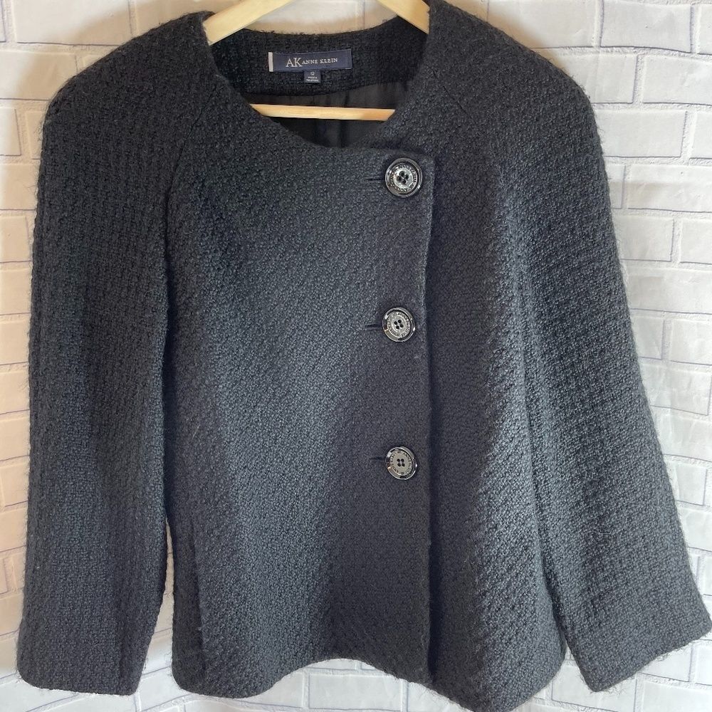 AK Anne Klein Side Button Black Knit Jacket Sz 12‎